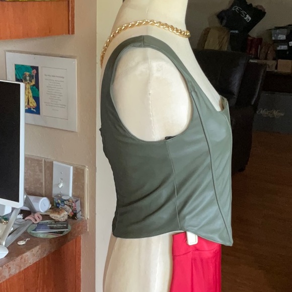 7 for All Man Kind Olive Green Corset Faux Leather Top in Size M, NWT - Picture 6 of 15